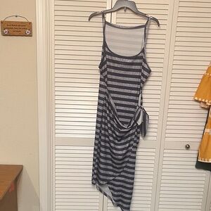 SHEIN Asymmetrical Striped Dress in Blue and Gray